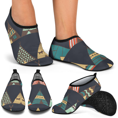 Tribal native american tent Aztec Aqua Water Shoes