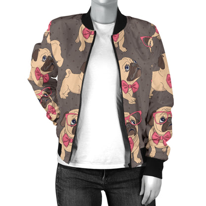 Pug Pattern Print Design A05 Women's Bomber Jacket
