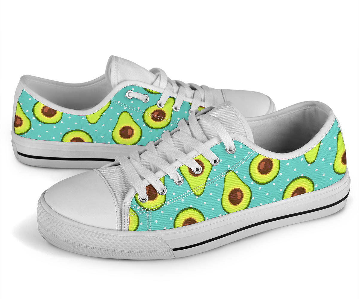 Avocado Pattern Print Design AC012 White Bottom Low Top Shoes