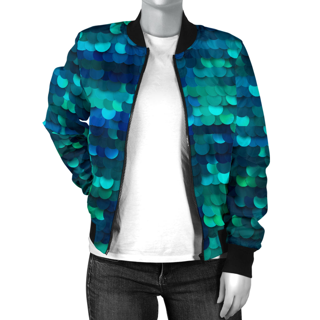 Mermaid Scales Pattern Print Design 06 Women's Bomber Jacket