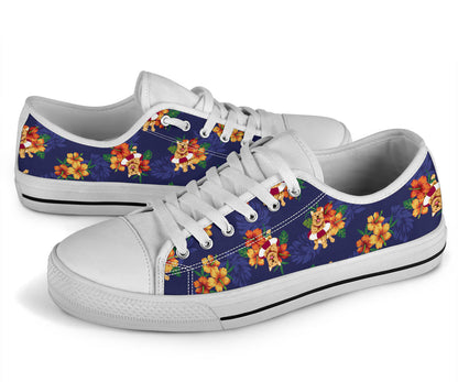 Hawaiian Themed Pattern Print Design H02 White Bottom Low Top Shoes