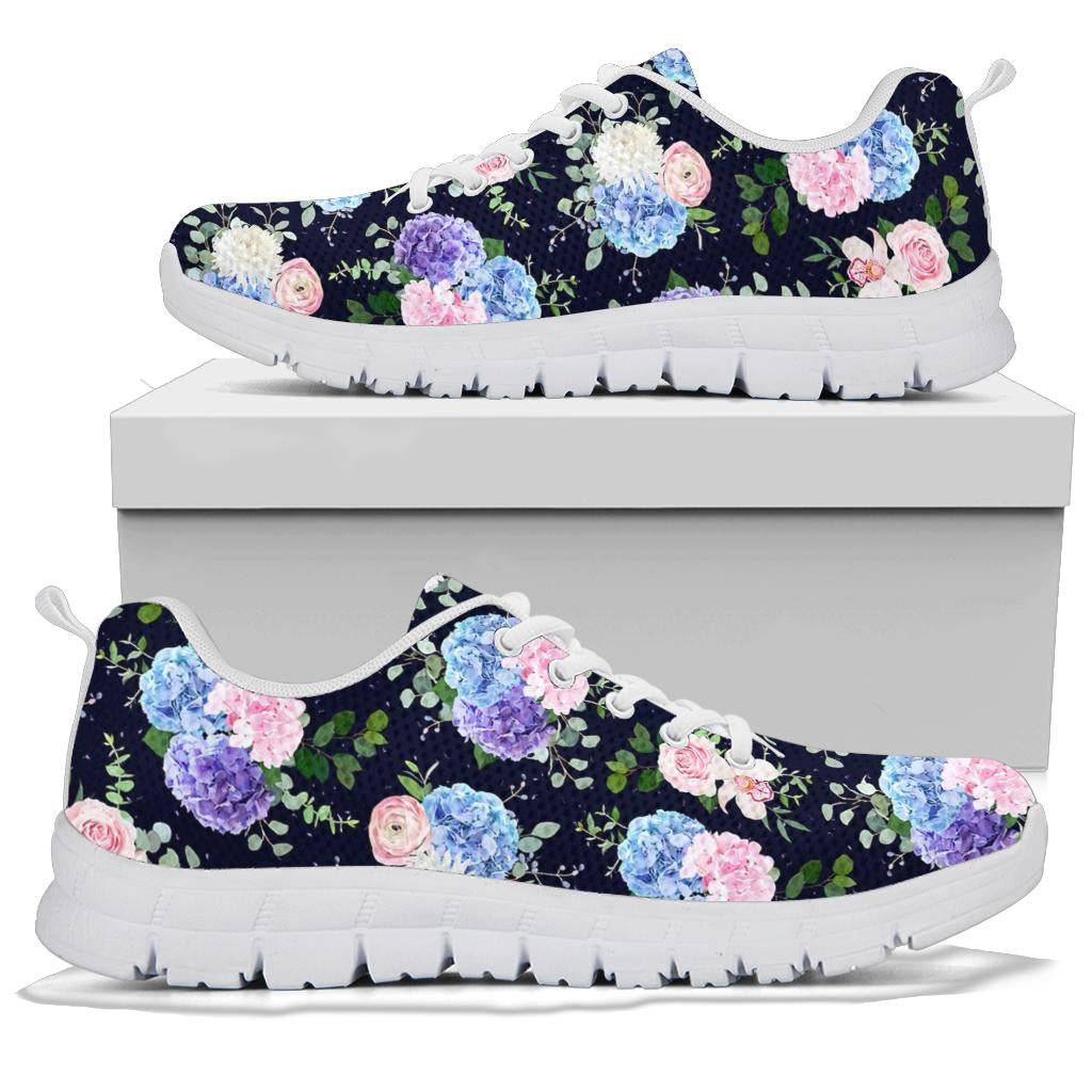 Hydrangea Pattern Print Design HD01 Sneakers White Bottom Shoes