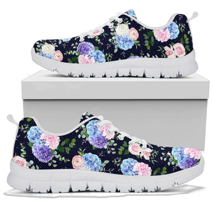 Hydrangea Pattern Print Design HD01 Sneakers White Bottom Shoes