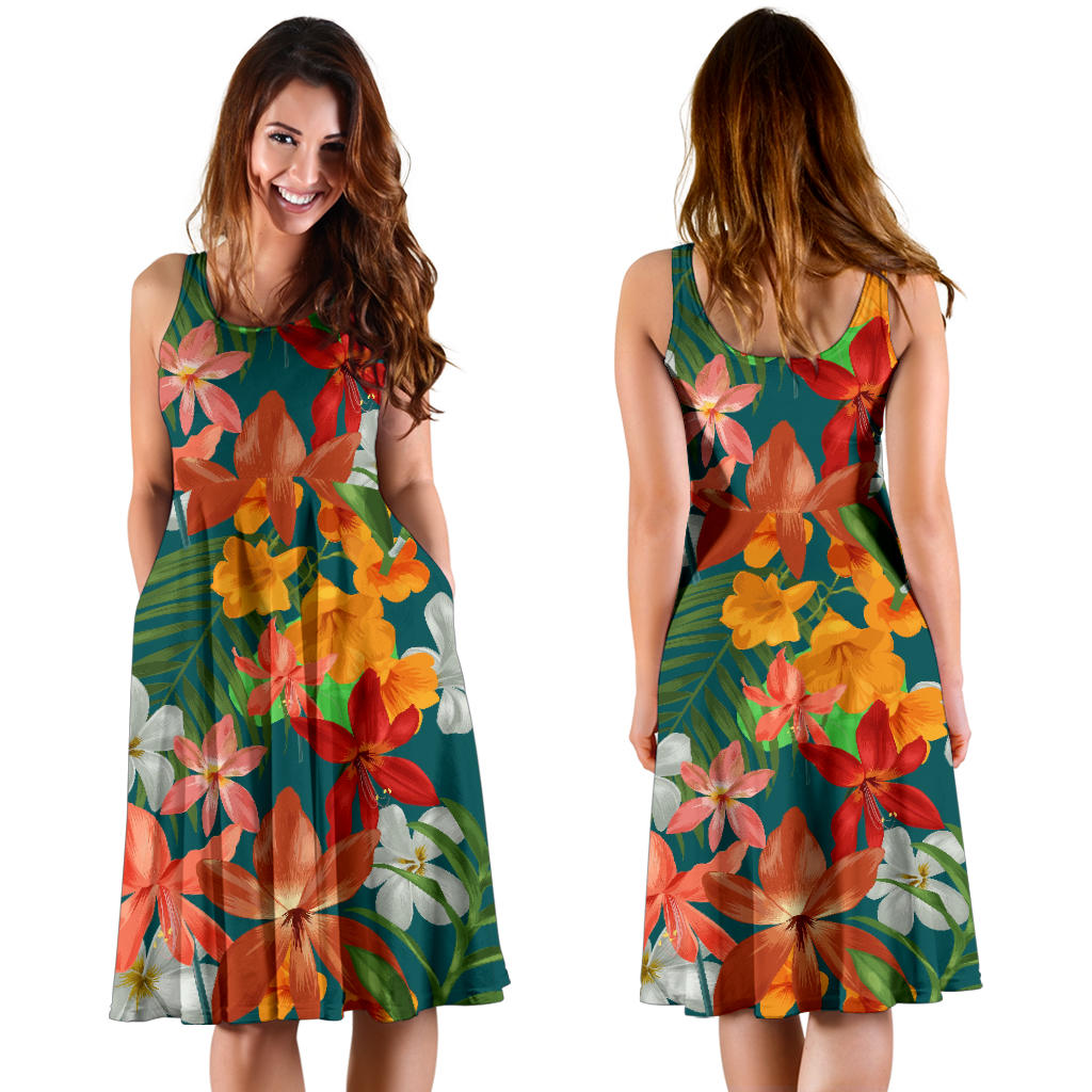 Amaryllis Pattern Print Design AL06 Midi Dress
