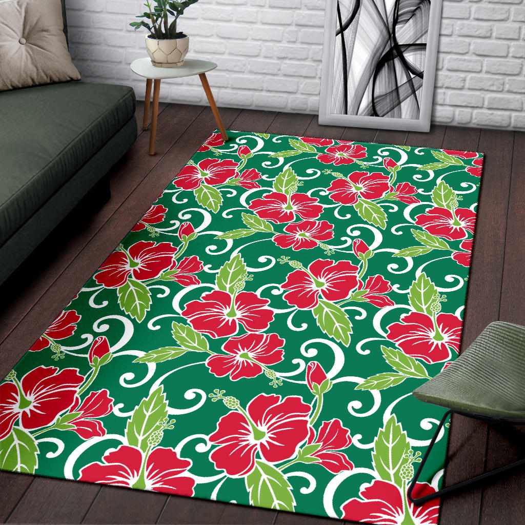 Red Hibiscus Pattern Print Design HB019 Area Rugs