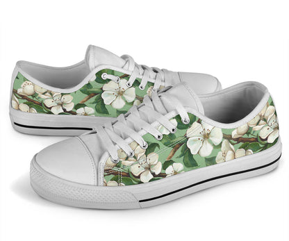 Apple blossom Pattern Print Design AB02 White Bottom Low Top Shoes