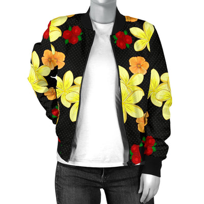 Yellow Plumeria Pattern Print Design PM04 Women Bomber Jacket