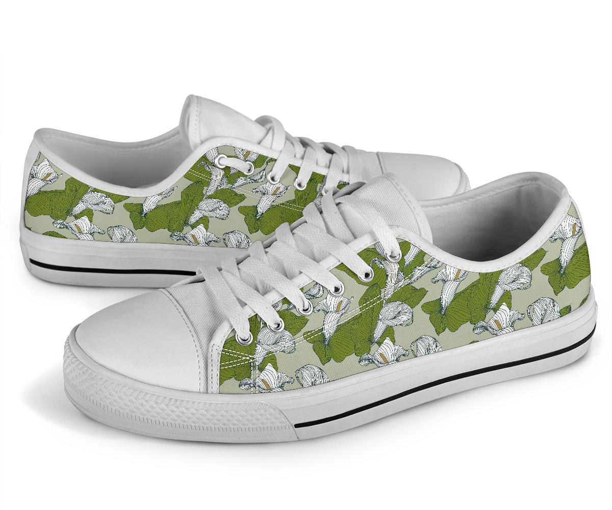 Lily Pattern Print Design LY08 White Bottom Low Top Shoes