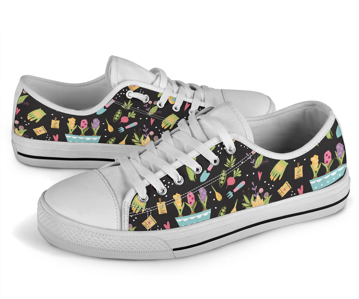 Gardening Pattern Print Design G03 White Bottom Low Top Shoes
