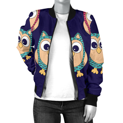 Owl Pattern Print Design A06 Women's Bomber Jacket