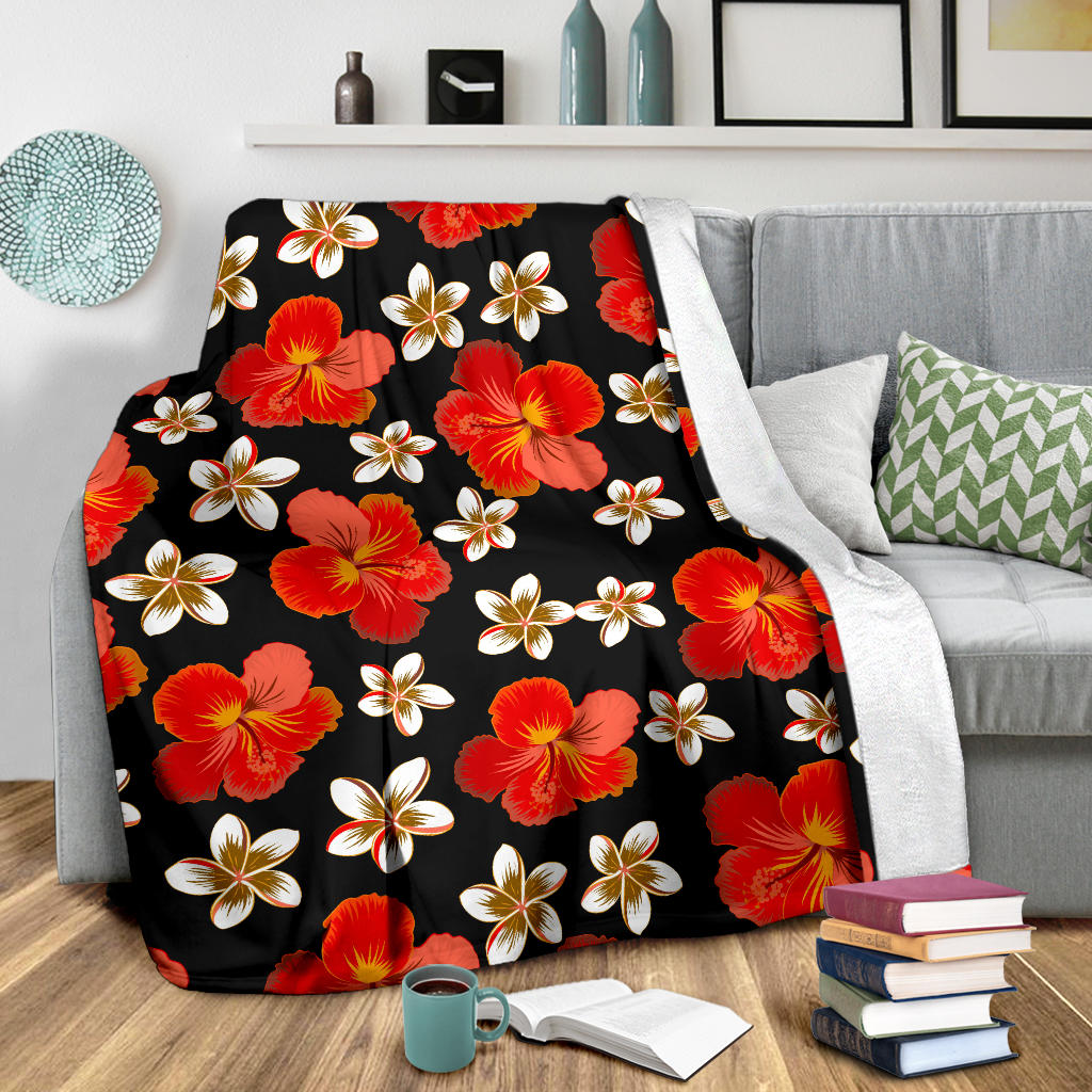 Red Hibiscus Pattern Print Design HB022 Fleece Blanket
