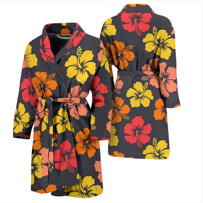 Hibiscus Pattern Print Design HB024 Men Bathrobe