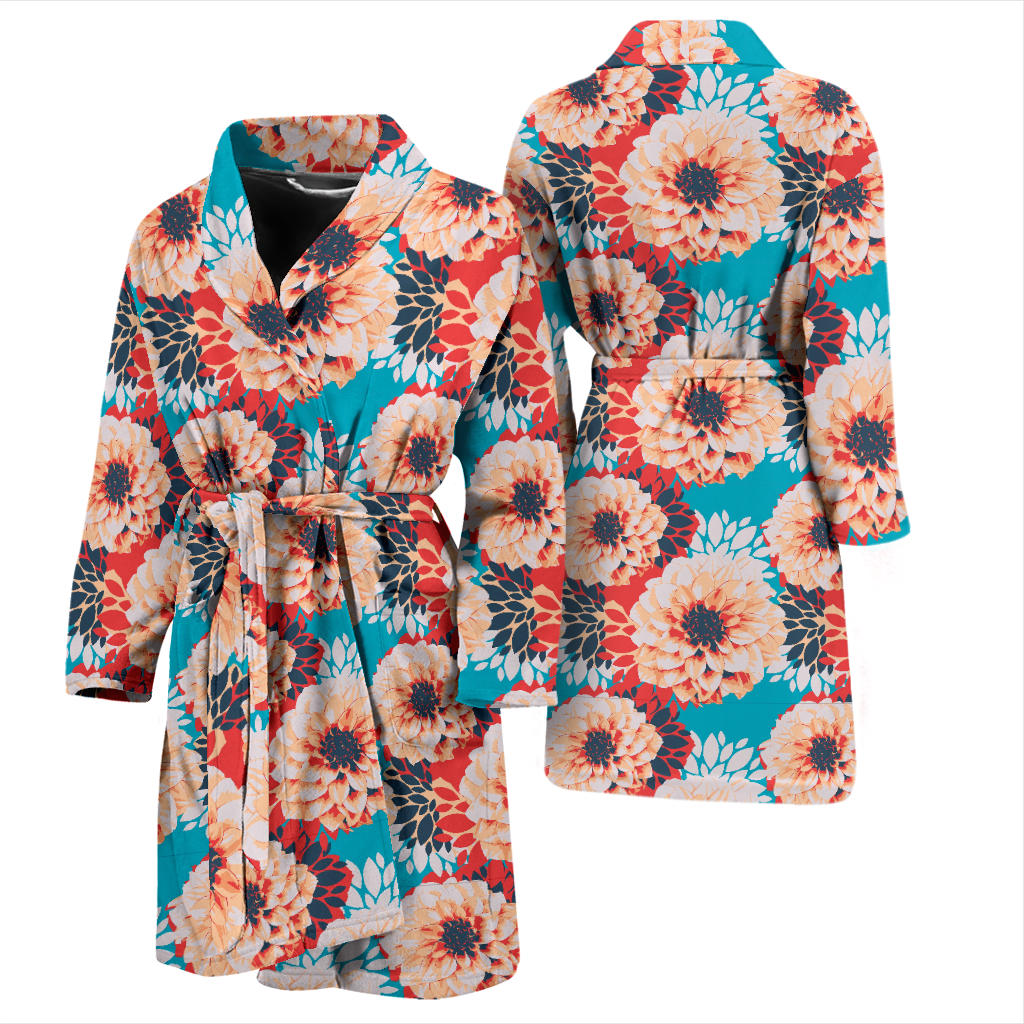 Dahlia Pattern Print Design DH05 Men Bathrobe