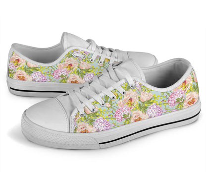 Hydrangea Pattern Print Design HD02 White Bottom Low Top Shoes