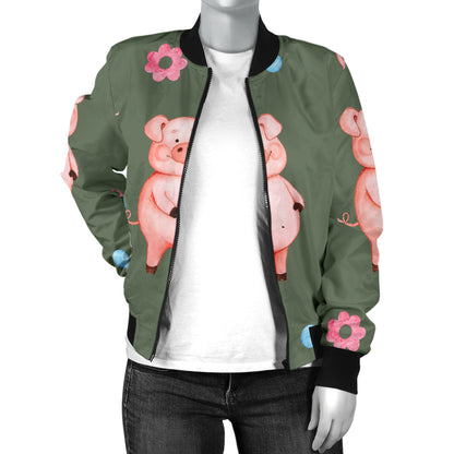 Pig Pattern Print Design 03 Women's Bomber Jacket