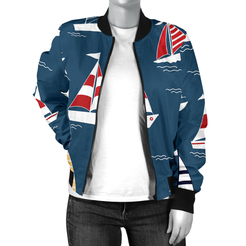 Sailing Ships Pattern Print Design A04 Women's Bomber Jacket
