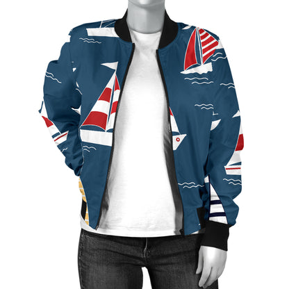 Sailing Ships Pattern Print Design A04 Women's Bomber Jacket