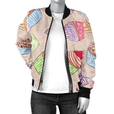 Cupcake Pattern Print Design CP06 Women Bomber Jacket