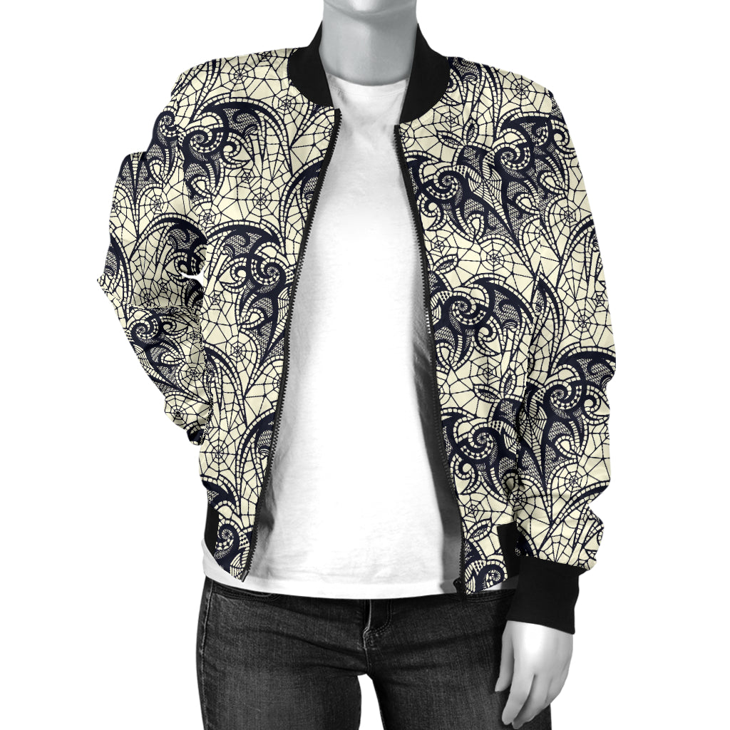 Bat Tribal Pattern Print Design 06 Women's Bomber Jacket