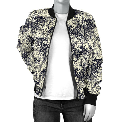 Bat Tribal Pattern Print Design 06 Women's Bomber Jacket