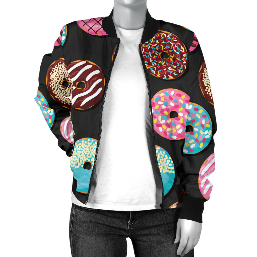 Donut Pattern Print Design DN02 Women Bomber Jacket