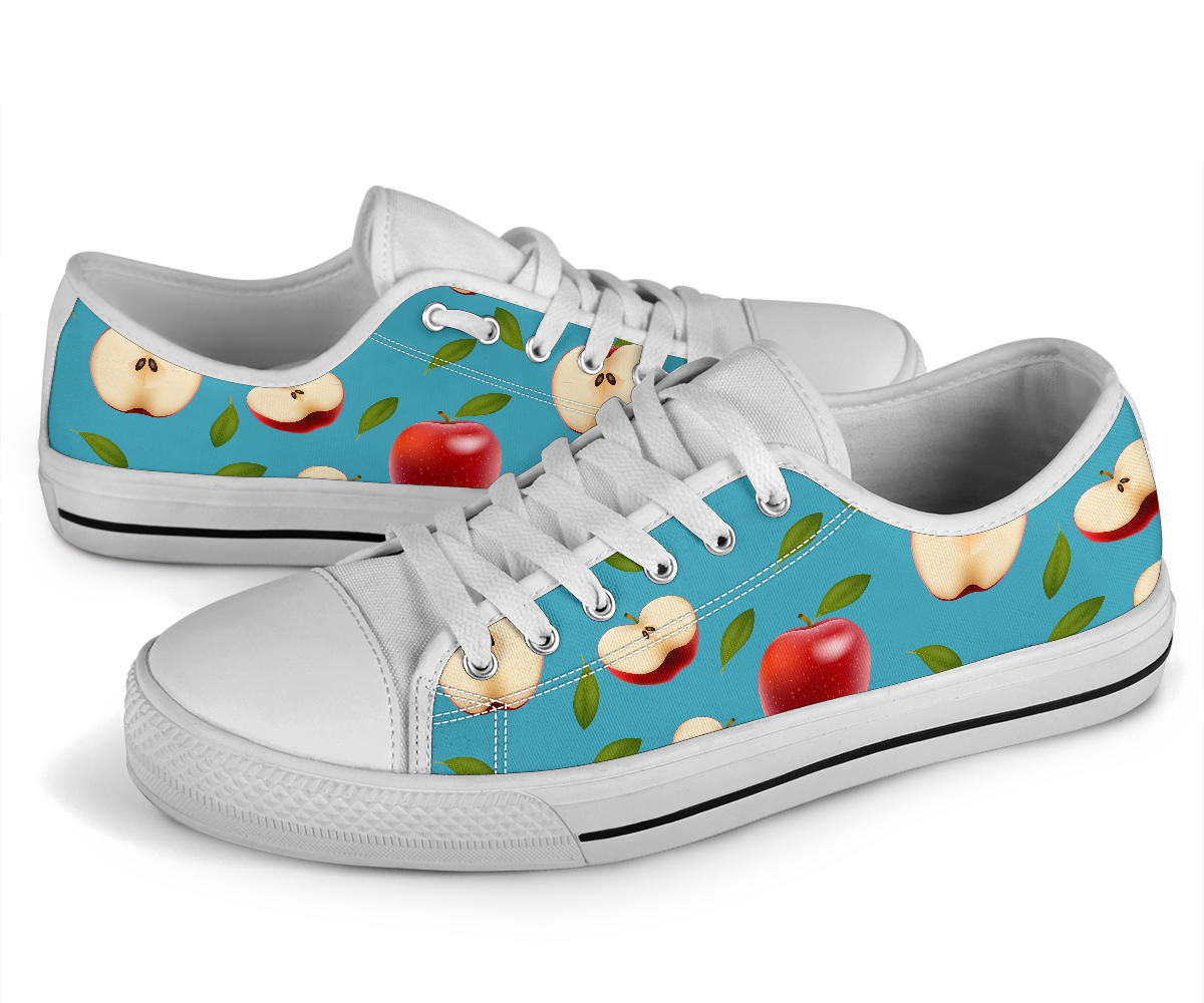 Apple Pattern Print Design AP012 White Bottom Low Top Shoes