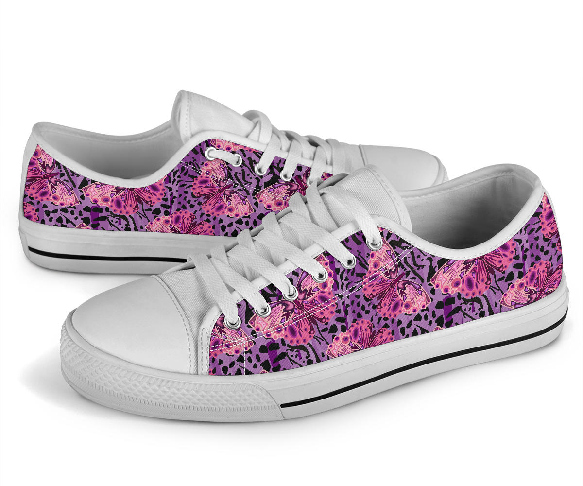 Purple Butterfly Leopard White Bottom Low Top Shoes