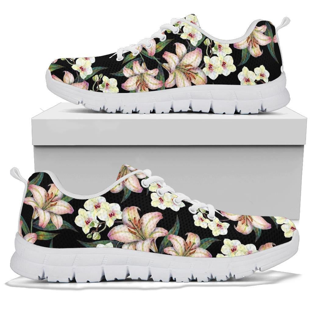 Lily Pattern Print Design LY03 Sneakers White Bottom Shoes