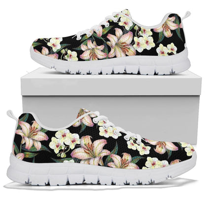 Lily Pattern Print Design LY03 Sneakers White Bottom Shoes