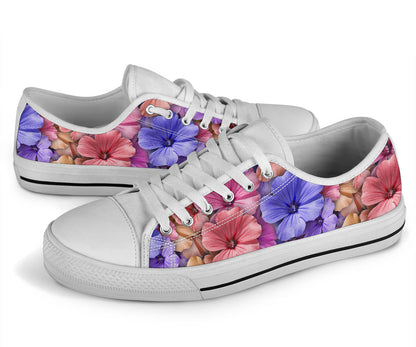 Colorful Geranium Pattern White Bottom Low Top Shoes