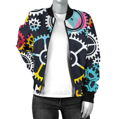 Mechanic Pattern Print Design 02 Women's Bomber Jacket