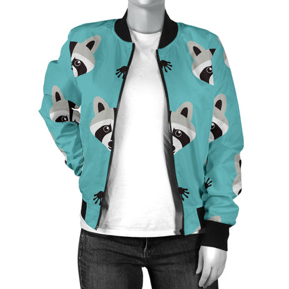 Raccoon Pattern Print Design A01 Women's Bomber Jacket