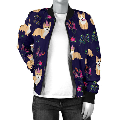Pembroke Welsh Corgis Pattern Print Design A06 Women's Bomber Jacket