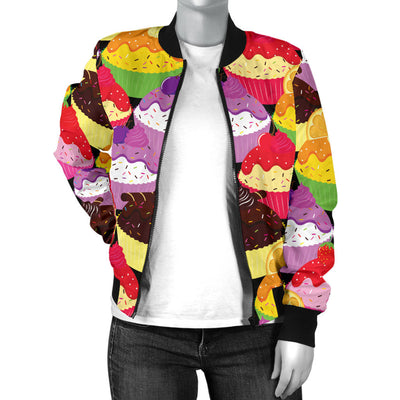 Cupcake Pattern Print Design CP02 Women Bomber Jacket