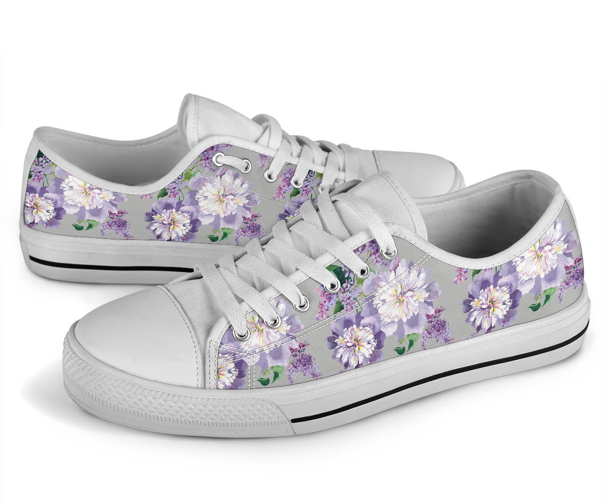Lilac Pattern Print Design LI07 White Bottom Low Top Shoes