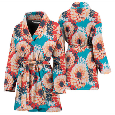 Dahlia Pattern Print Design DH05 Women Bathrobe