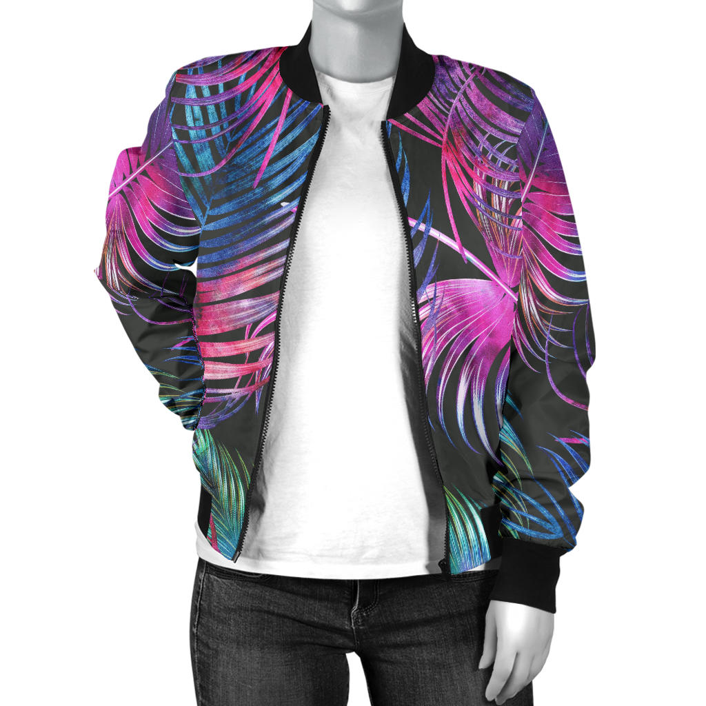 Palm Leaves Pattern Print Design PL010 Women Bomber Jacket