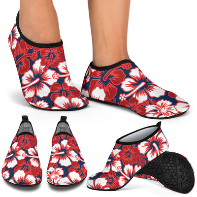 Red Hibiscus Pattern Print Design HB01 Aqua Water Shoes