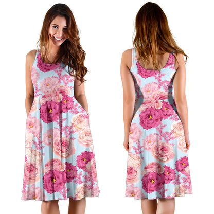 Lisianthus Pattern Print Design LT05 Midi Dress
