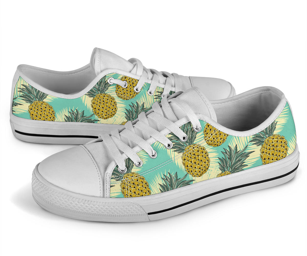 Pineapple Pattern Print Design PP03 White Bottom Low Top Shoes