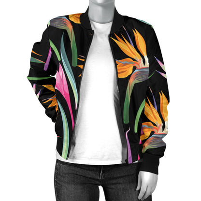 Tropical Flower Pattern Print Design TF017 Women Bomber Jacket