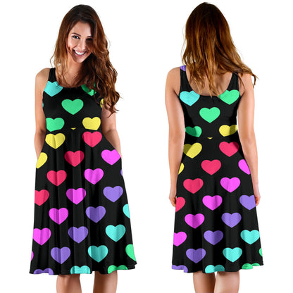 Heart Rainbow Pattern Print Design HE02 Midi Dress