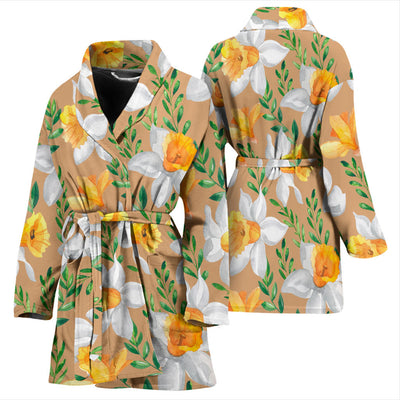 Daffodils Pattern Print Design DF04 Women Bathrobe