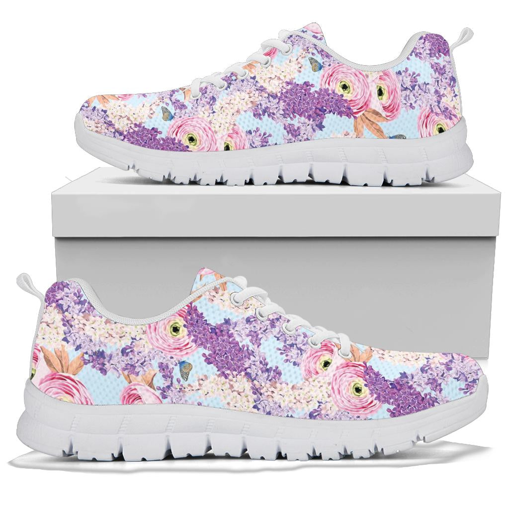 Lilac Pattern Print Design LI03 Sneakers White Bottom Shoes