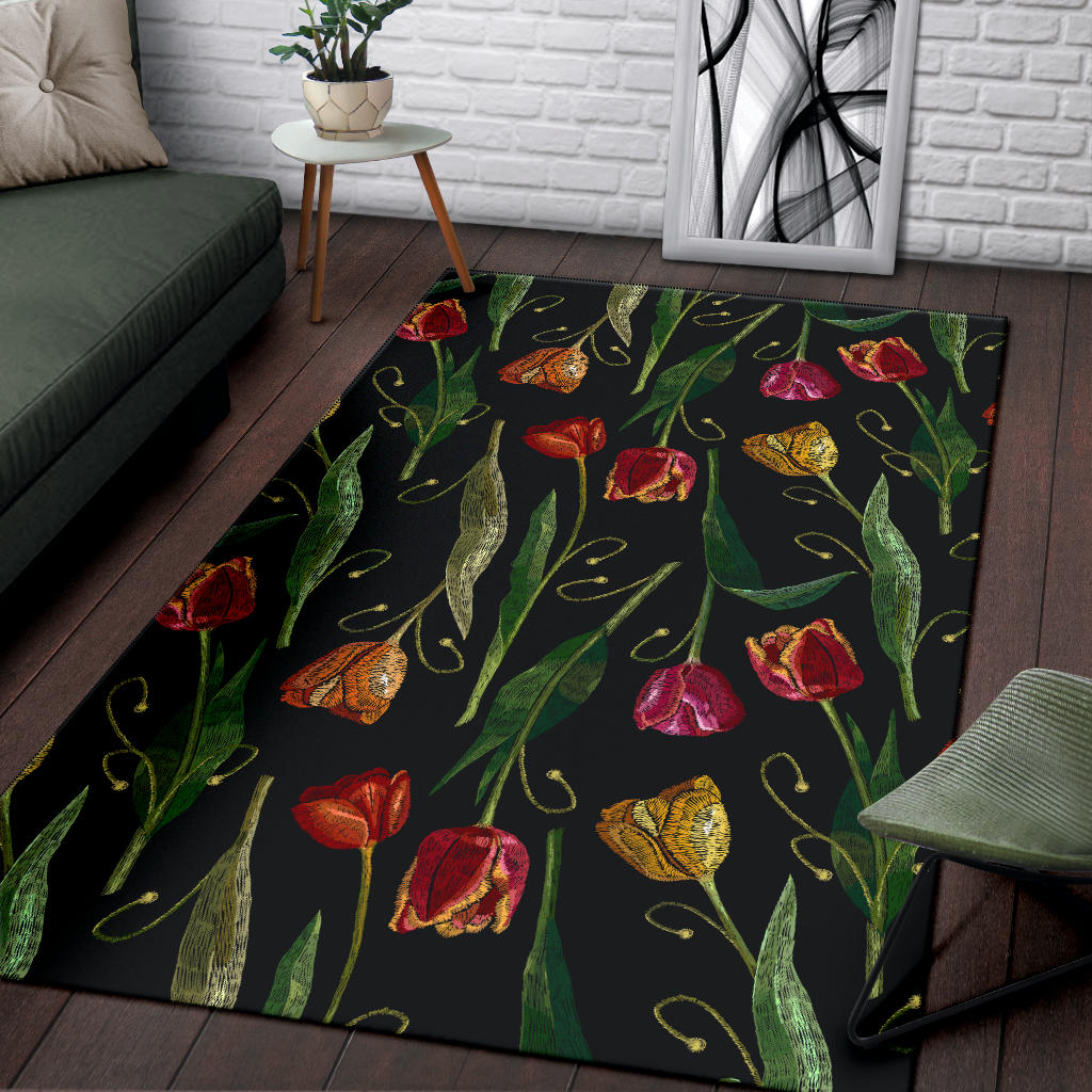 Tulip Embroidered Pattern Print Design TP01 Area Rugs