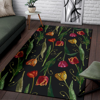 Tulip Embroidered Pattern Print Design TP01 Area Rugs