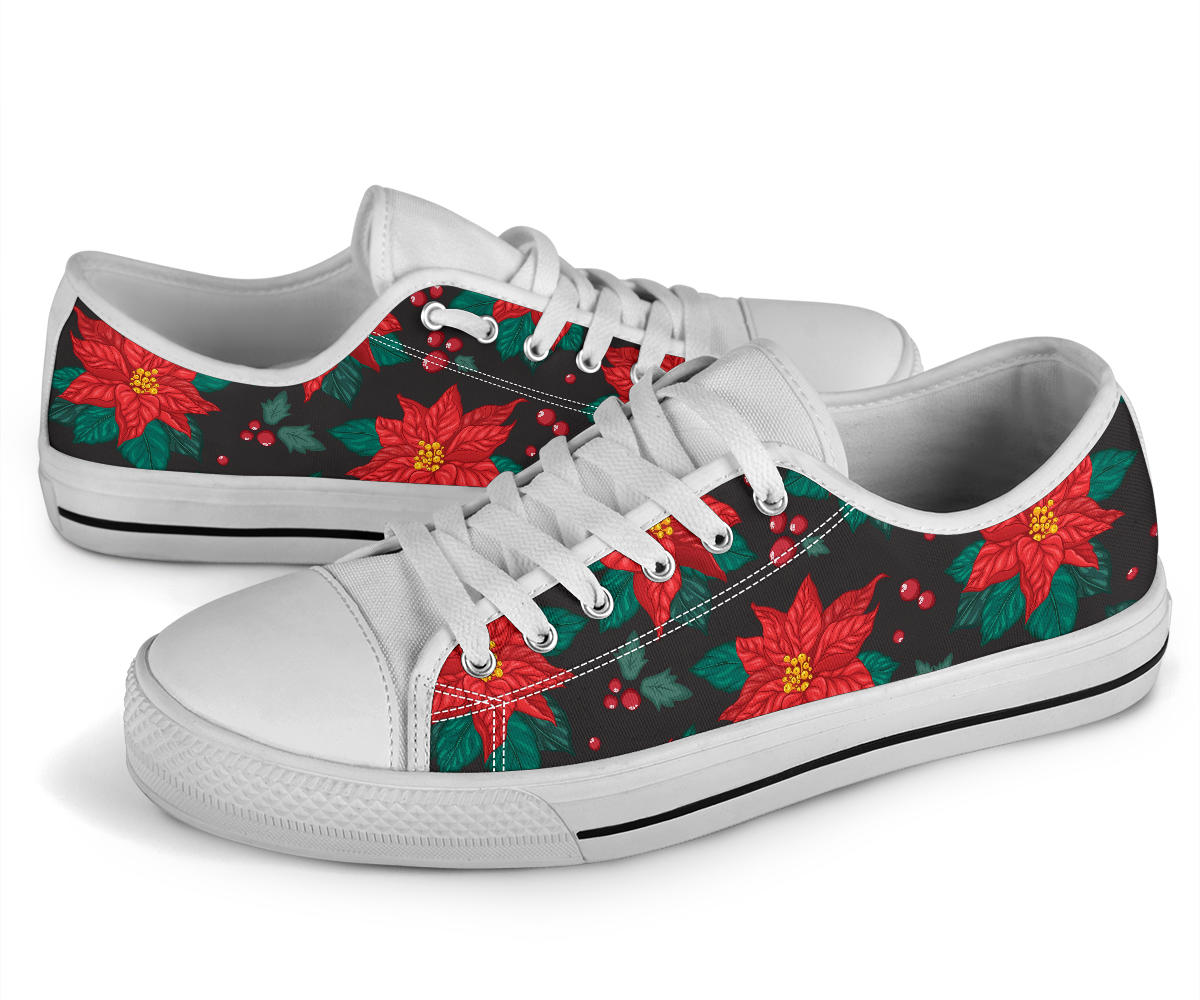 Poinsettia Pattern Print Design POT07 White Bottom Low Top Shoes