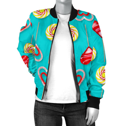 Lollipop Pattern Print Design LL06 Women Bomber Jacket
