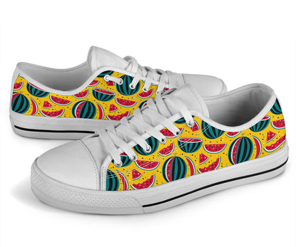 Watermelon Pattern Print Design WM02 White Bottom Low Top Shoes