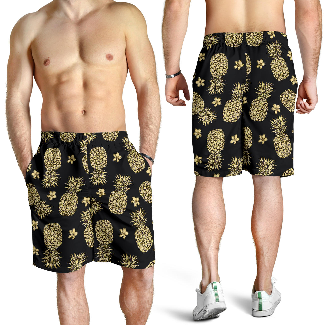 Gold Pineapple Hibiscus Mens Shorts